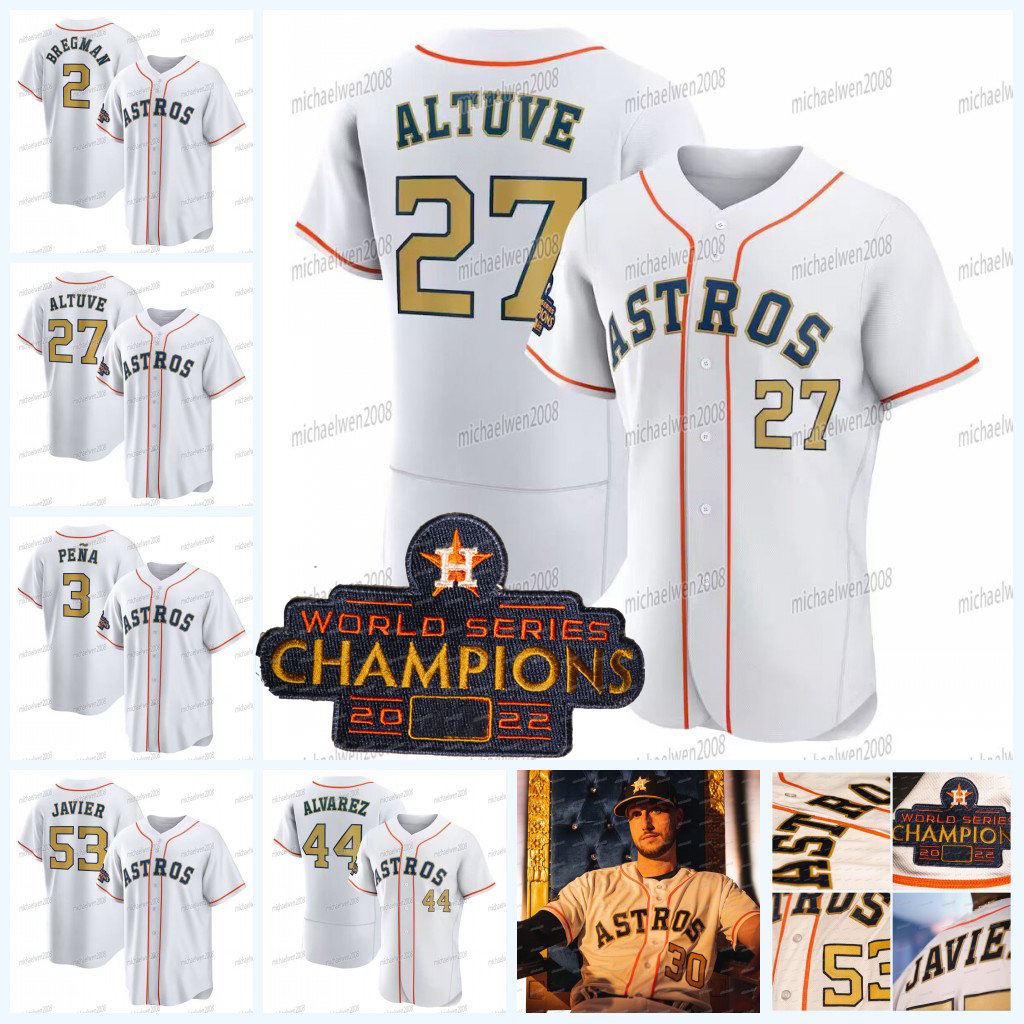 

27 Jose Altuve Astros 2023 Gold Collection Jersey Houston Kyle Tucker Yordan Alvarez Jeremy Pena Jose Abreu Cristian Javier Michael Brantley Meyers Ryan Pressly, Men flex base