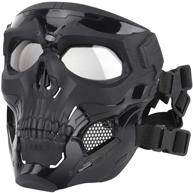 

Tactical Mask Protective Full Face Clear Goggle Skull mask Dual Mode Wearing Design Adjustable Strap  fits All2100, Black
