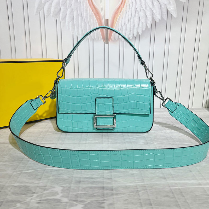

Blue Baguette Bags Crossody Handbags Messenger Handbag Alligator Pattern Small Chain Wallet detachable handle Magnetic Snap Flap Fashion Letter