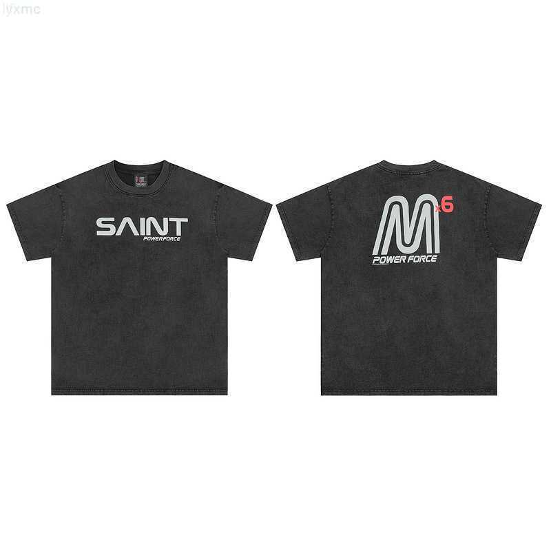 

Men's T-shirts Saint Michael Letter Print Washed Old High Street Vintage Loose Relaxed Short Sleeve T-shirtC5F9, Wash water black
