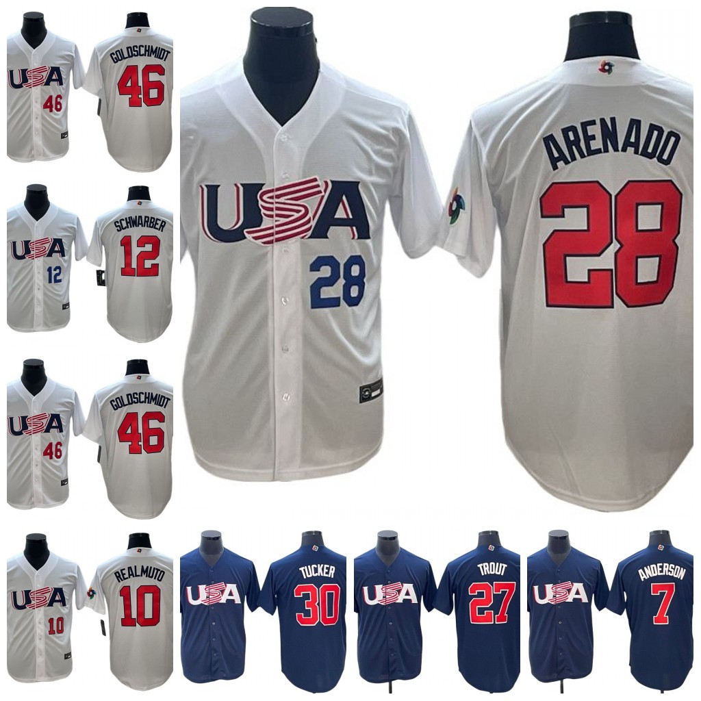 

Stitched 2023 USA Baseball Jersey 22 Clayton Kershaw 52 Daniel Bard 53 David Bednar 38 Devin Williams 10 J.T. Realmuto 47 Jason Adam Jerseys, Red iv