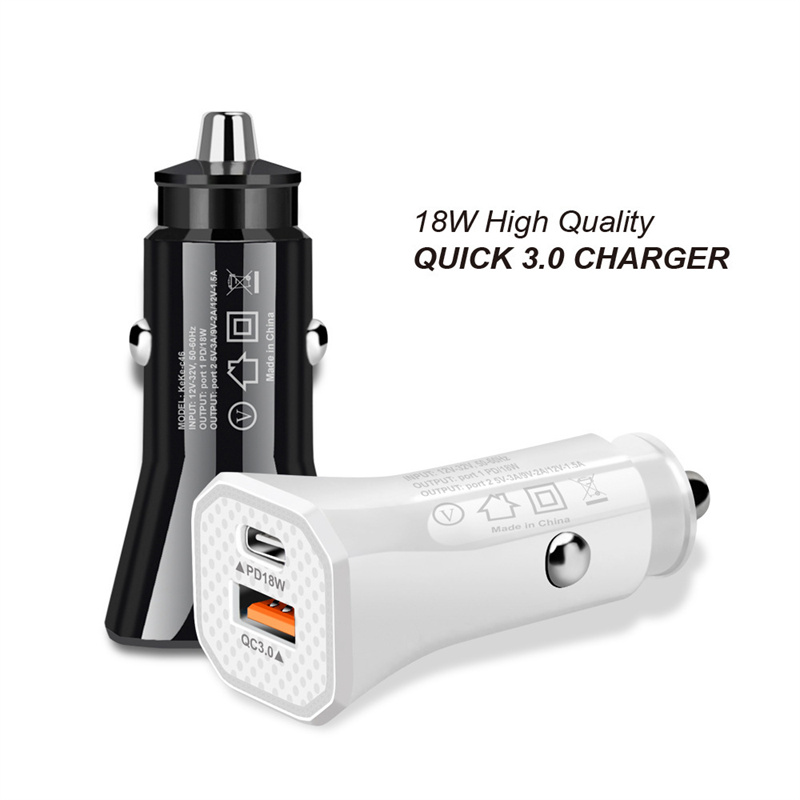 

Mini Car Charger USB QC 3.0 port and PD18W ports with Type-C Safety Emergency Hammer Fast charging QC3.0 Adapter