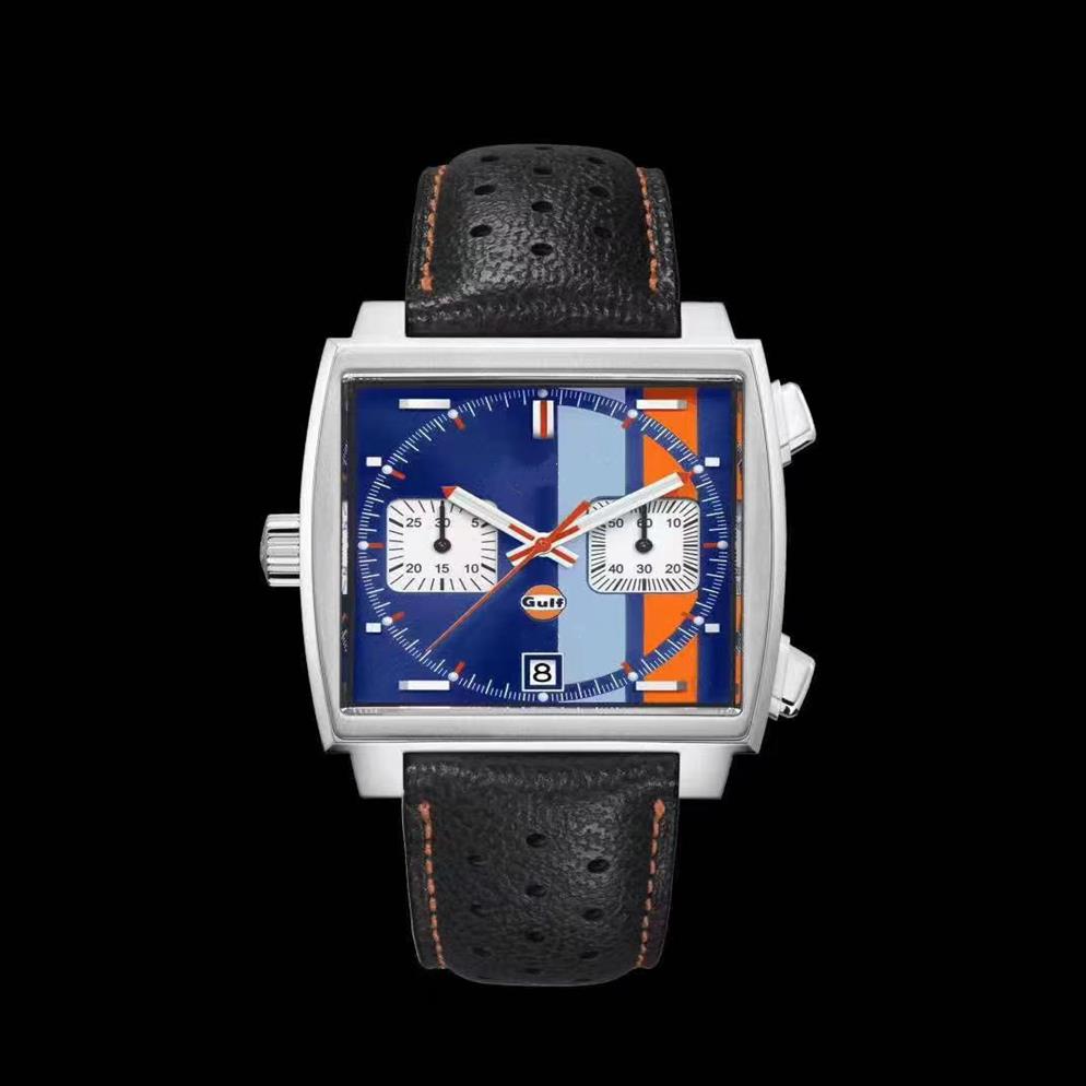 

High quality luxury casual 44mm men's square vk64 quartz watch coated glass original pin buckle multi-color mens wristwatch268f, Red