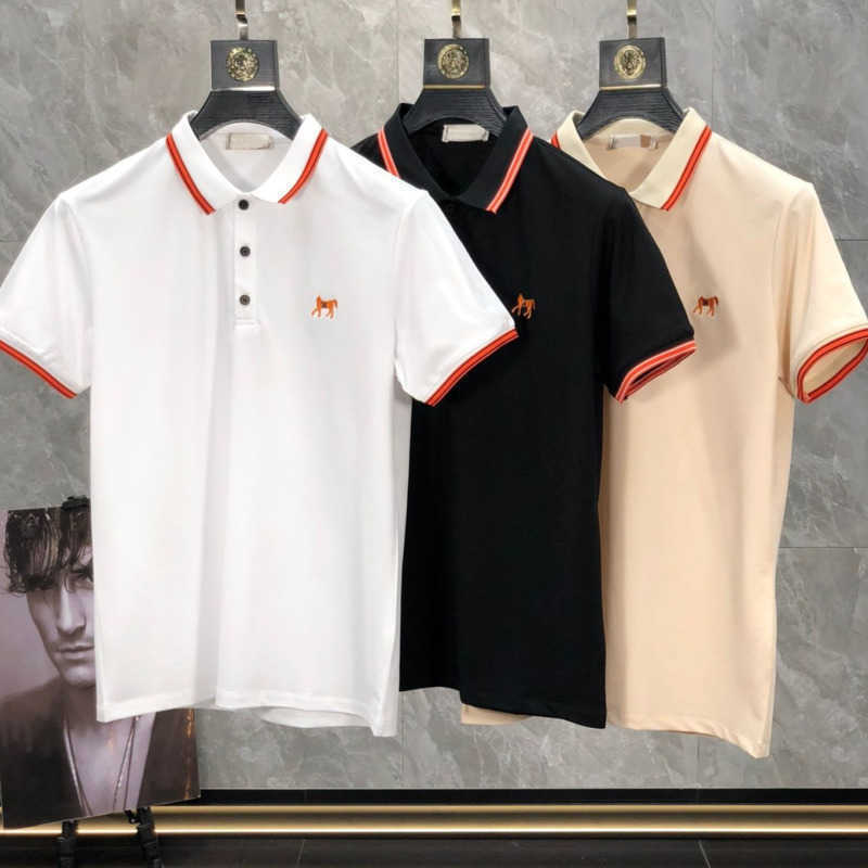 

h Horse Embroidered men polo shirt Hms designer tshirt cotton Shortsleeved Tshirt Oversize Lapel Sweatshirt mens Business Casual Tshirts 3xl, Black