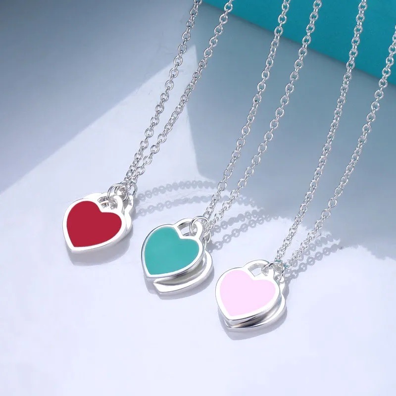 

stainless steel sweet love heart designer pendant necklace for women cross chain pink blue red cute choker luxury brand necklaces jewelry