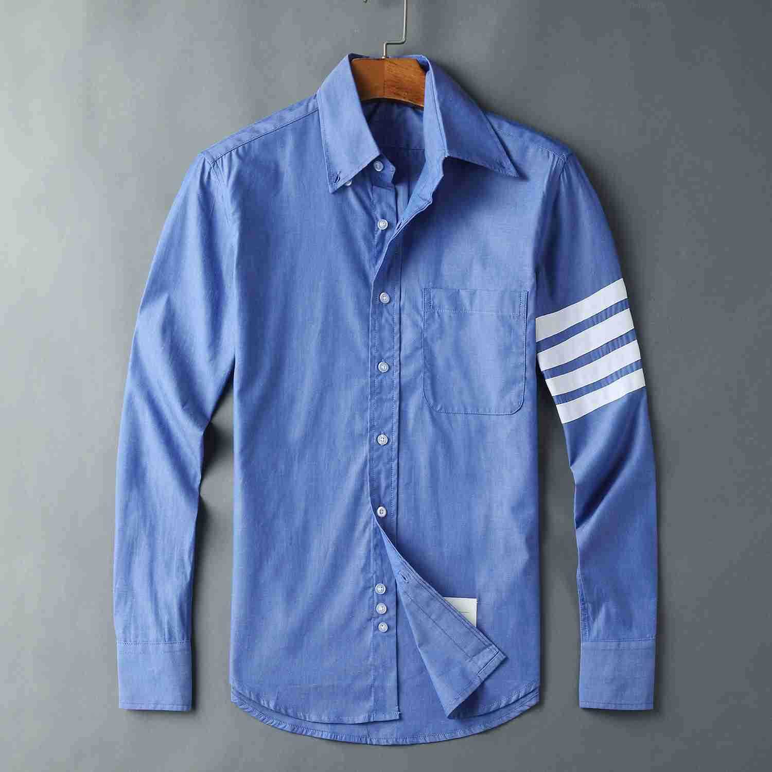 

2023 Fashion TB THOM Brand Shirts Men Slim Blue Long Sleeve Casual Shirt Turn Down Collar Thin Spring Summer Men' Clothing