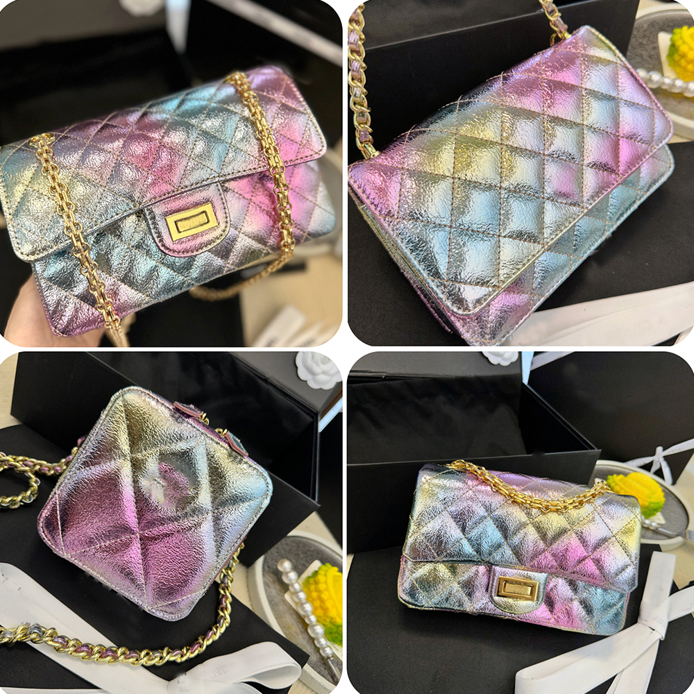 

Channel Bag Luxury handbag Flap bags designer bag women tote bag leather shoulder bag Colourful crossbody purse Square Stripe Wallet Gold buckle chain bag, 22c gradient ramp 12.5cm