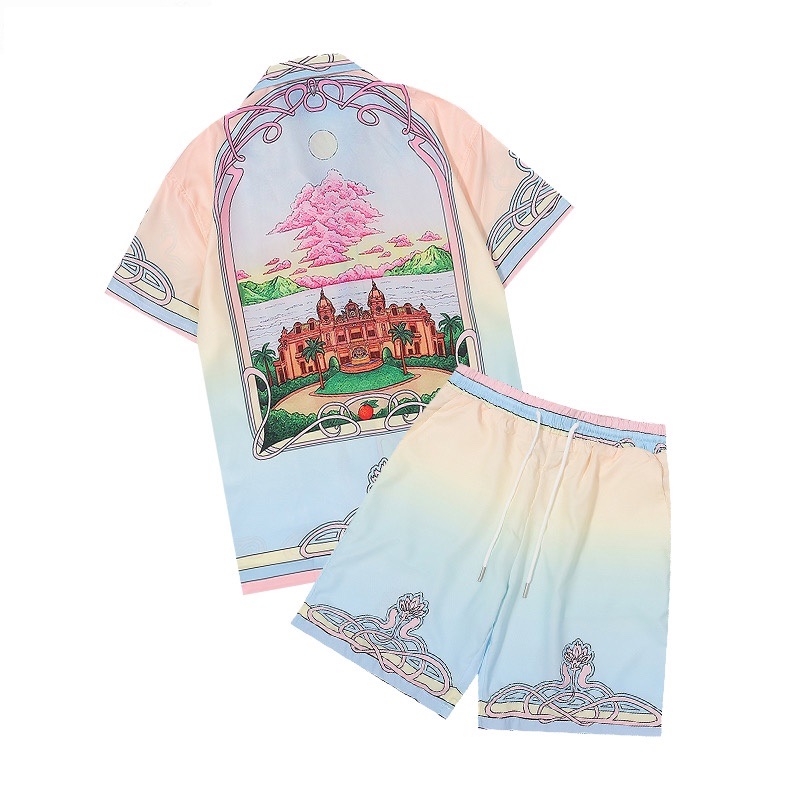 

Casablanca 2022 New Seaside City Treasure Print Short Sleeve Shirt Set SIZE: M L XL 2XL, Multi