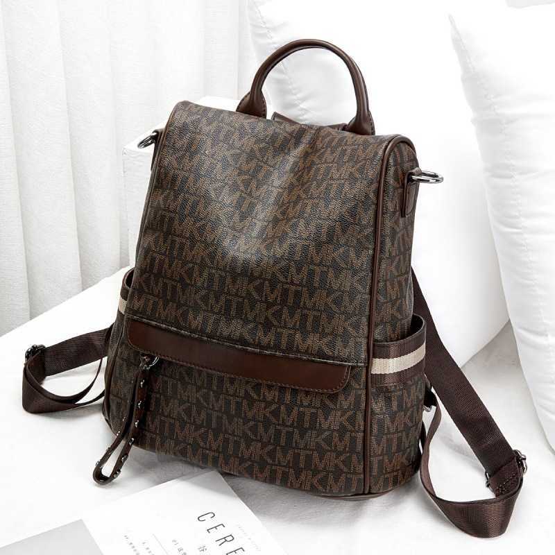 

Backpack New Classic Print Large Capacity Women's Multi Bag Full Anti theft Women, Dark coffee