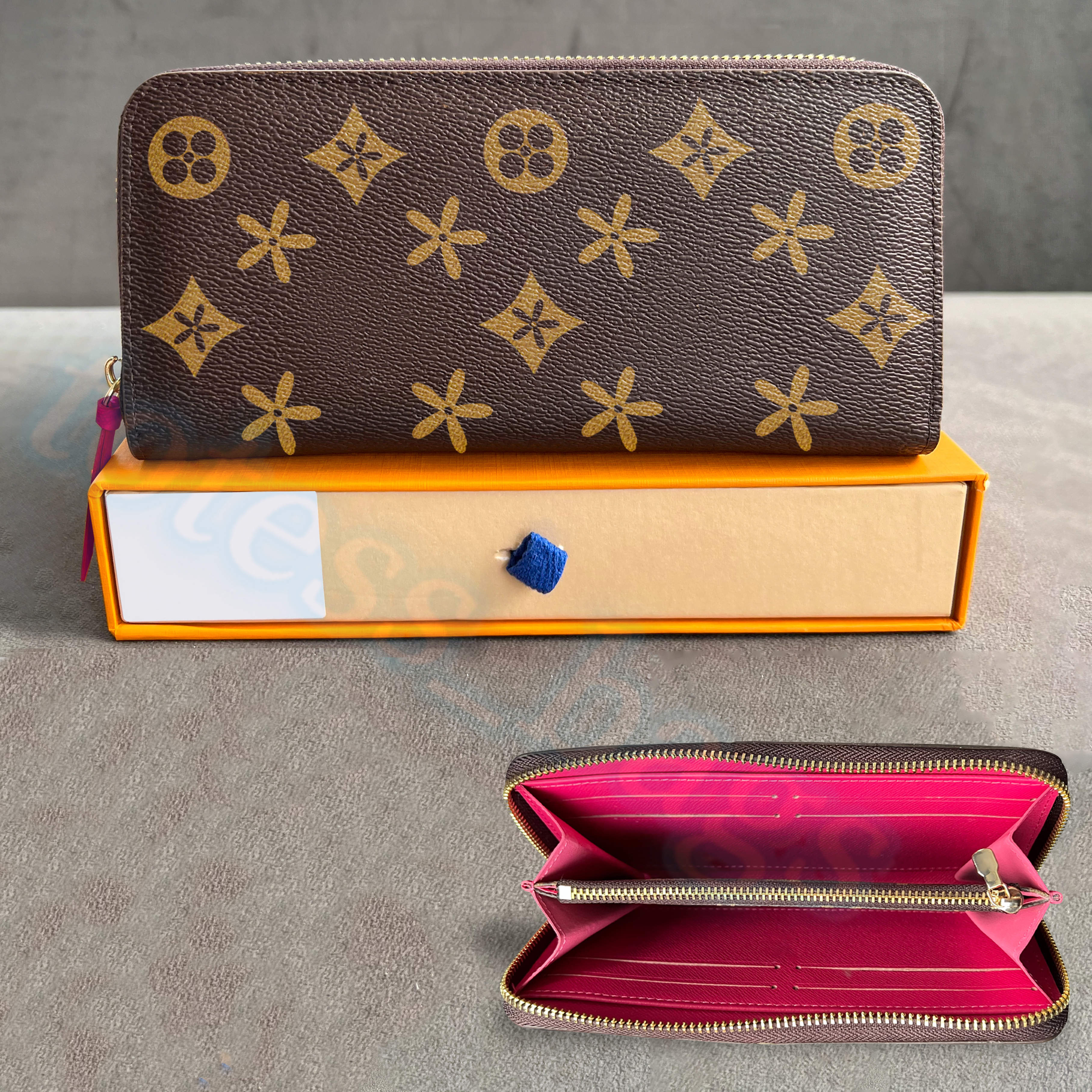 

mirror quality M42616 N61264 Clemence Zippy wallet Man Purse Women Designer wallets flower Embossed card holders Luxury Coin purses key pouch cardholder viutonity, Mon0gram-pink