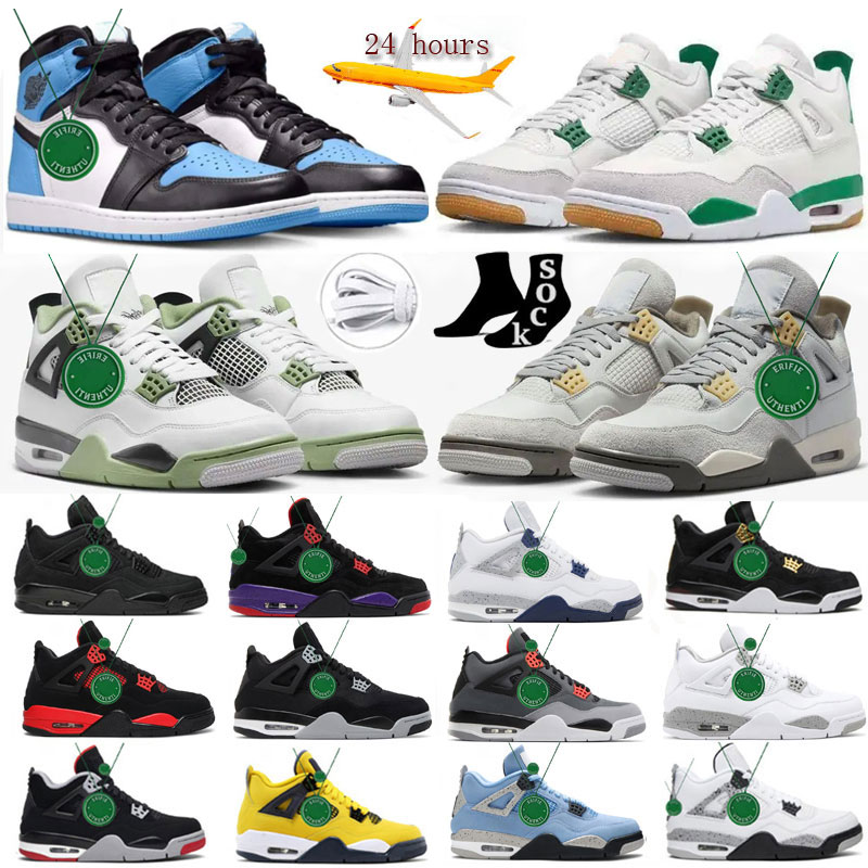 

x SB Jumpman 4 Pine Green Basketball Shoes Men Women Photon Dust 1s 4s Craft Military Black Cat Seafoam Fire Red Thunder University UNC Blue Outdoor Sneakers size 13, Color # 31