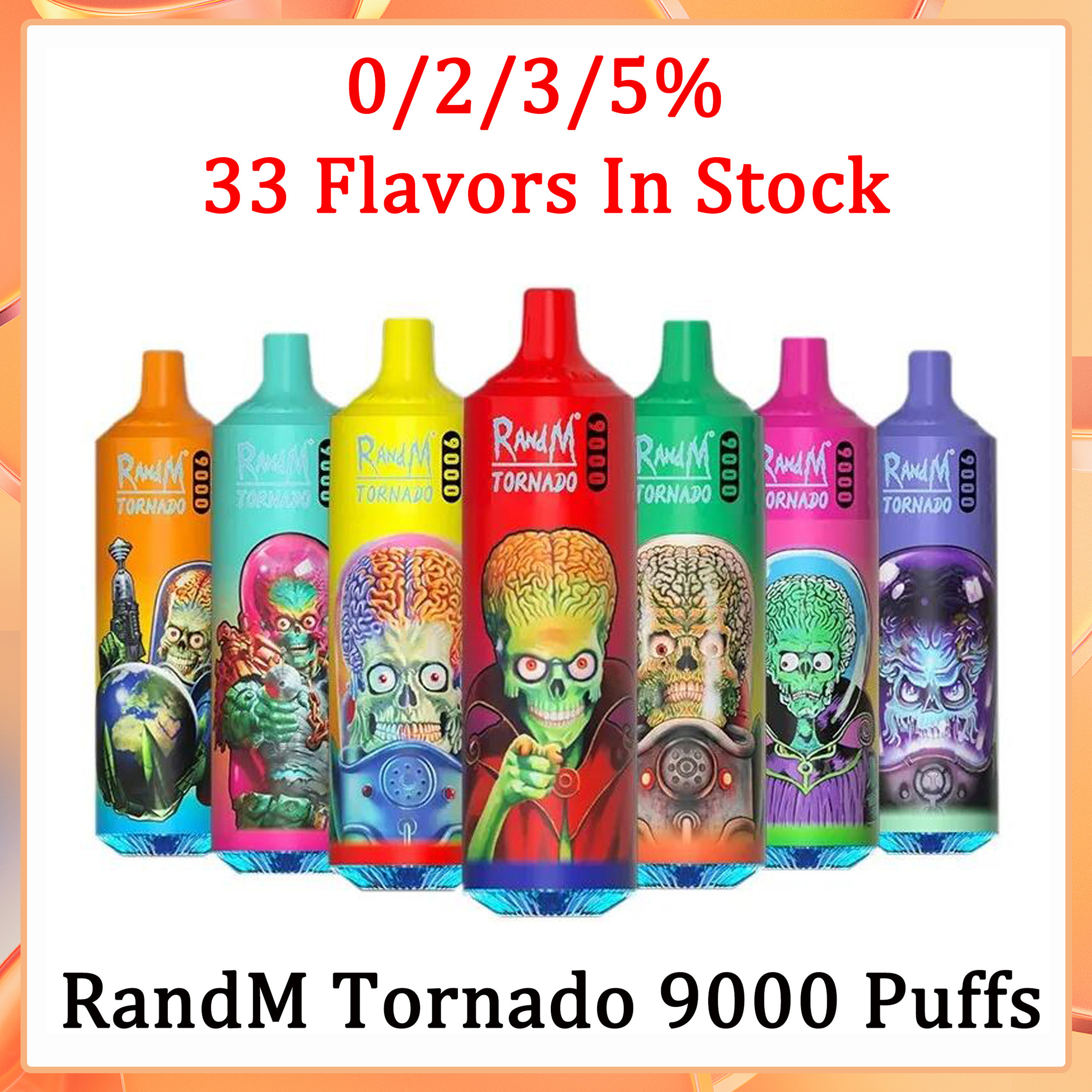 

Authenic RandM Tornado 9000 Puffs Disposable E-cigarettes Features 18ml Vape 0/2/3/5% Rechargeable 850mAh Integrated Battery Associated 33 Flavors Available