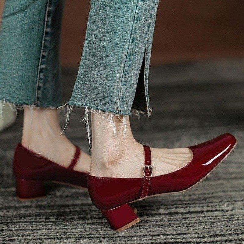 

Dress Shoes Spring Women's Mary Janes Shoes High Quality Leather Low Heel Dress Shoes Square Toe Shallow Buckle Strap Women's Shoes 230323, Black