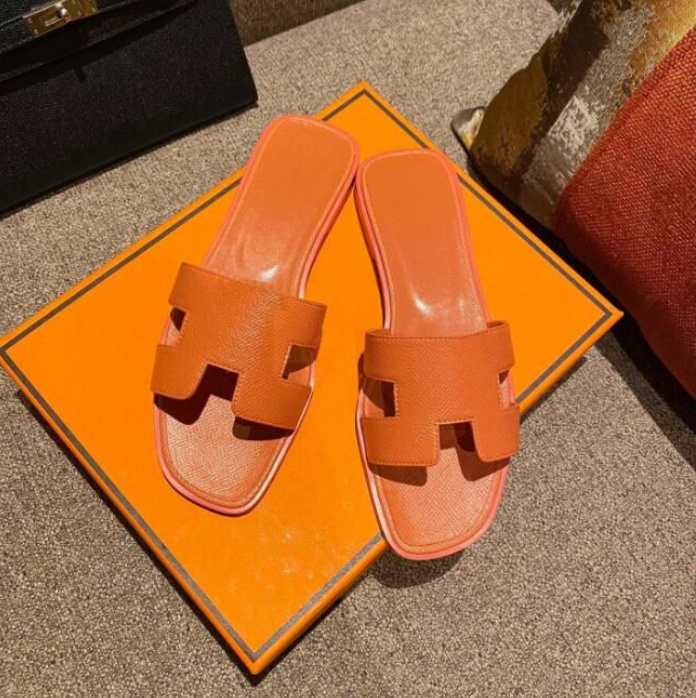

Leather Women Sandals Slide Summer Flats Fashion Flat Beach Womens Slippers H Letter Slippers 35-42 With logo 25SZ, 56