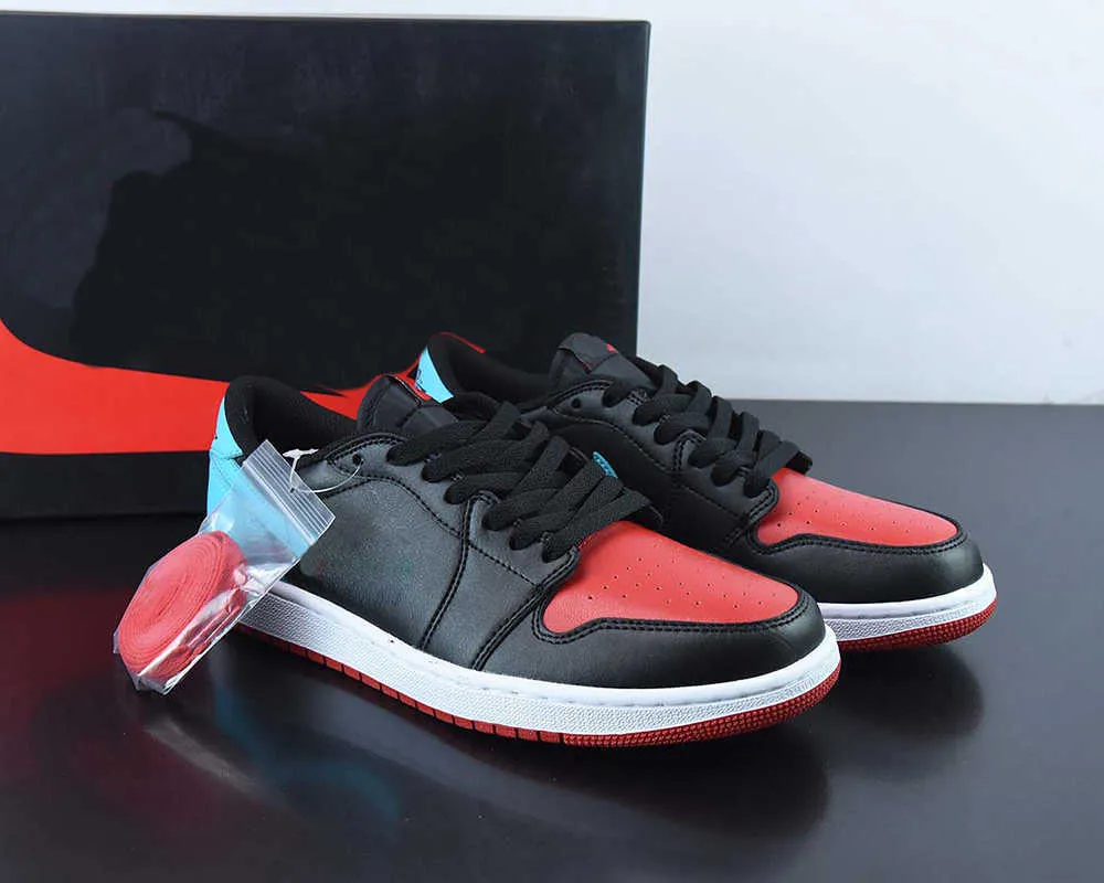 

2023 Basketball Shoes Jumpman 1 Low OG 'UNC To Chicago' 1s Black/Dark Powder Blue-Gym Red Outdoor Sports Sneaker With Box, Black red