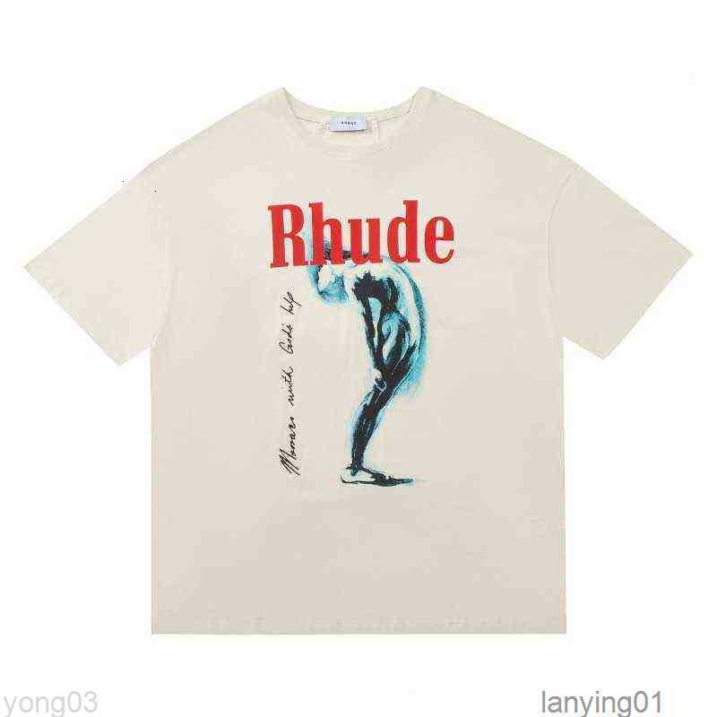 

Mens Rhude t Shirt Leopard Letter Print Doodle High Street Top Tees Men Women Casual Loose T-shirt Streetwear, Color4