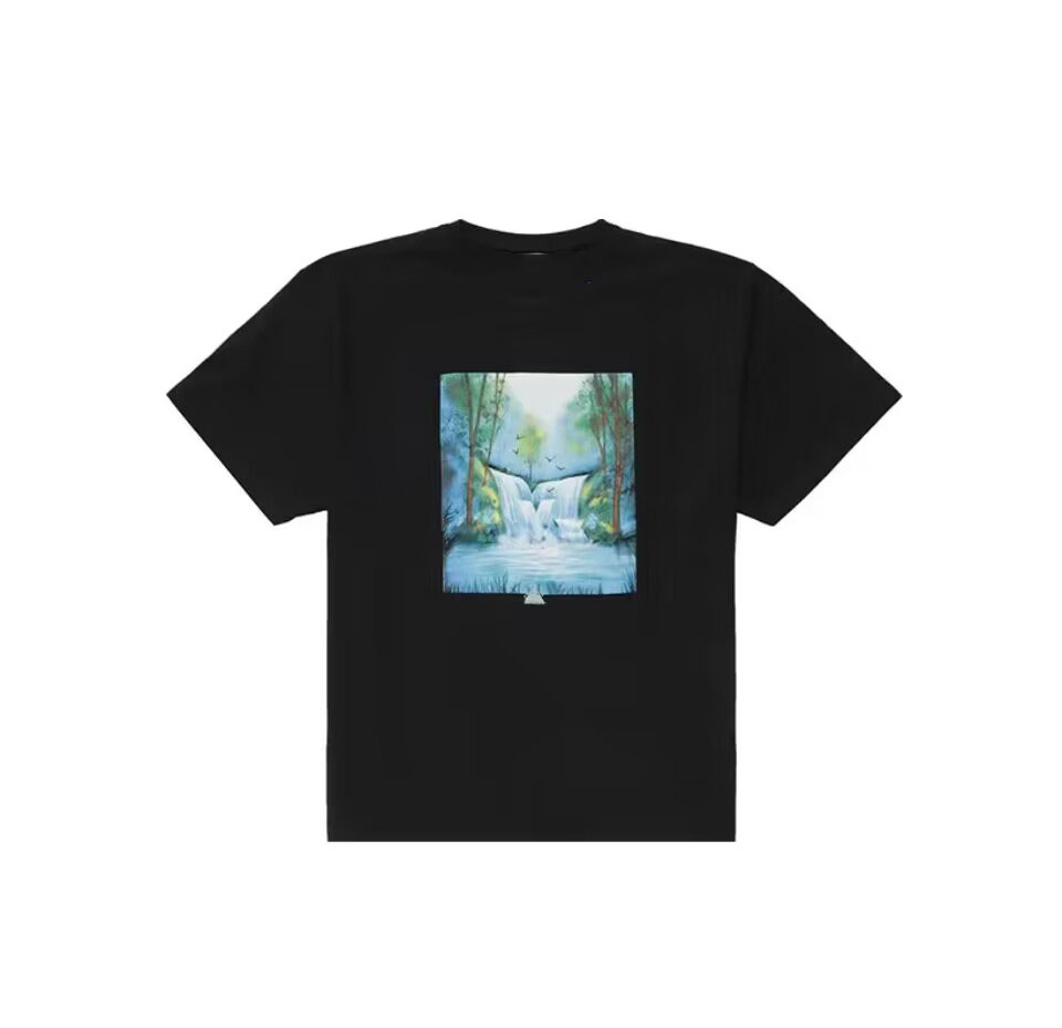 

Men's T-shirts Mens t Shirt Designer Clothes Graphic Tee Cotton Yarn Relaxed Loose Green Forest and Waterfall Pattern Short Sleeve, Black