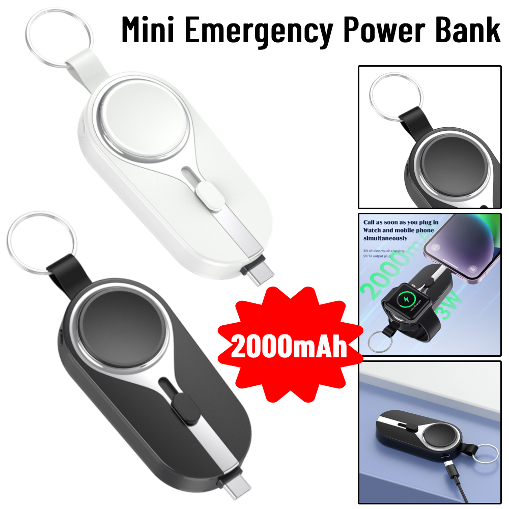 

5V 3000mah Power Banks Mini Wireless Keychain Emergency Pover Bank Phone and Watch Emergency Power with Retractable Plug