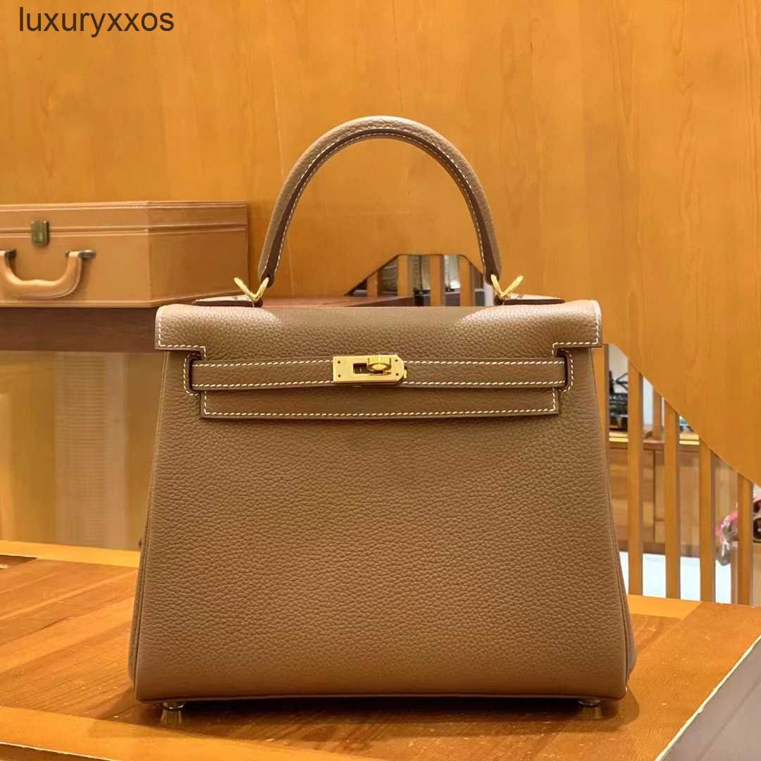 

Outdoor 2023 Seam Bags Cow Classic Kellies Hand-stitched Togo Leather Bag Designer 28cm Real Genuine Single-shoulder Messenger Women Lasf, Elephant grey gold buckle
