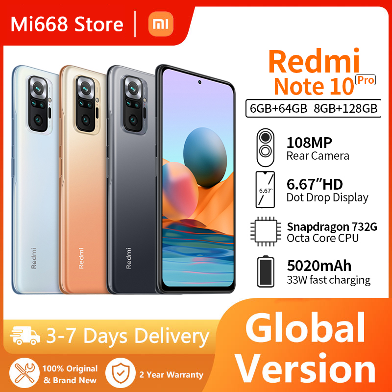 

Global Version Xiaomi Redmi Note 10 Pro 128 Smartphone Snapdragon 732G 120Hz AMOLED Display 108MP Camera