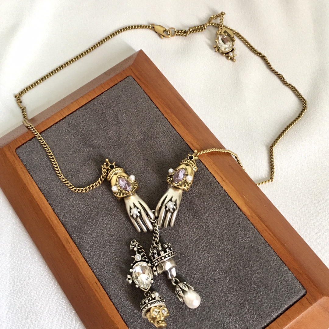 

Gemstone Pearl Pendants Gold Choker Necklaces Vintage Hiphop Rock Punk Skull Skeleton Heads Thick Chain Necklace Men Women Designer Jewelry Gifts M373