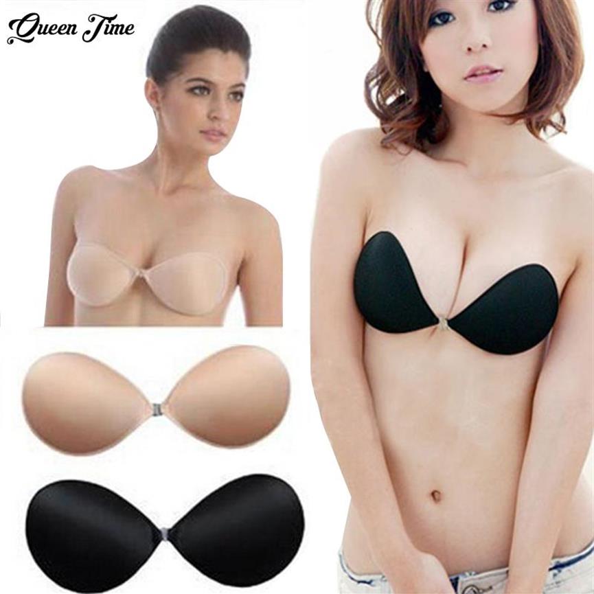 

Bras Sexy Sujetador Women's Bra Invisible Push Up Self-Adhesive Silicone Seamless Front Closure Sticky Backless Strapless260e, Black