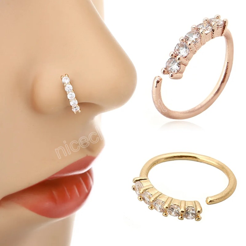 

3 Colors Small 5 Crystals Rhinestone Charming Nose Hoop Ring for Women Girl Earring Fashion Jewelry