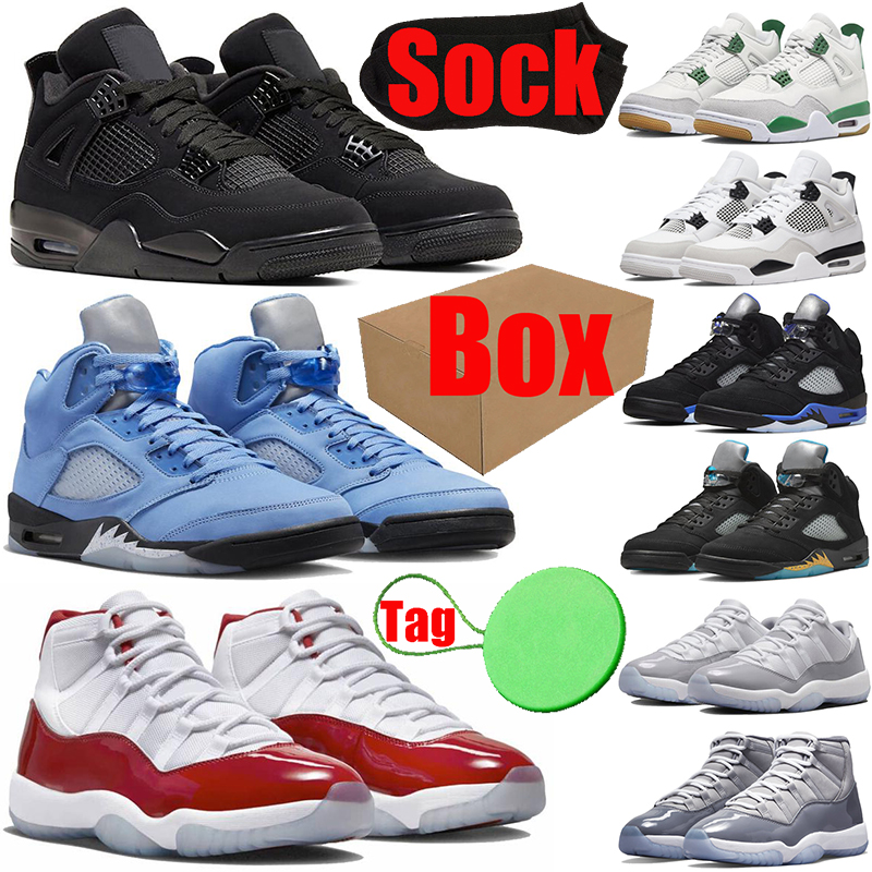 

With Box Cherry 4s 5s 11s basketball shoes for mens womens Pine Green 11 4 5 Military Black Cats Canvas Seafoam Aqua Cement Grey Sail UNC Thunder trainers sneakers shoe, #30 metallic 40-47