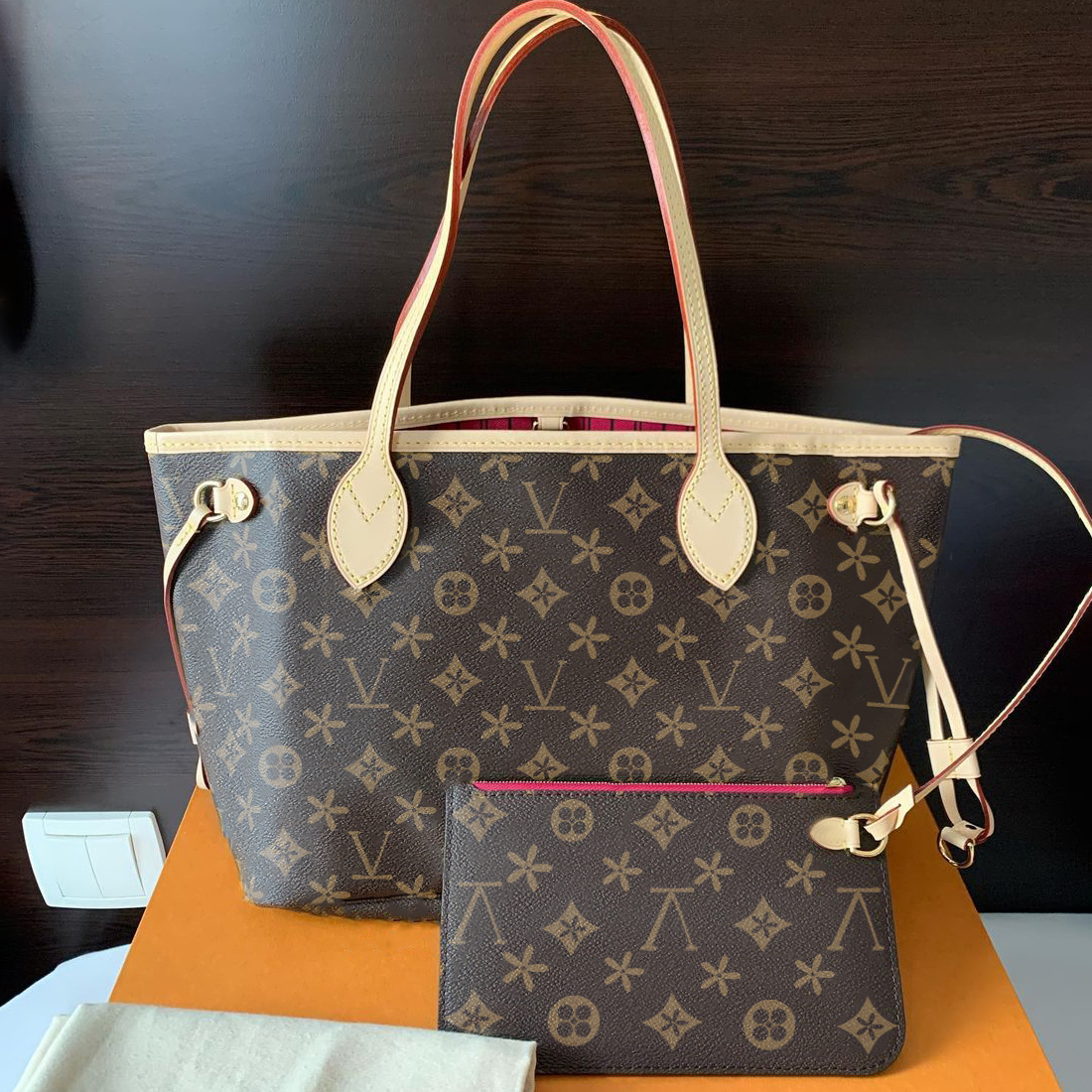 

Genuine Leather shopping travel bags Luxury Designer never fulls Large totes Womens Mens MM PM 2 size 2pcs/set with wallets M41178 N41362 shoulder Handbag clutch bags, Damier ebene pink