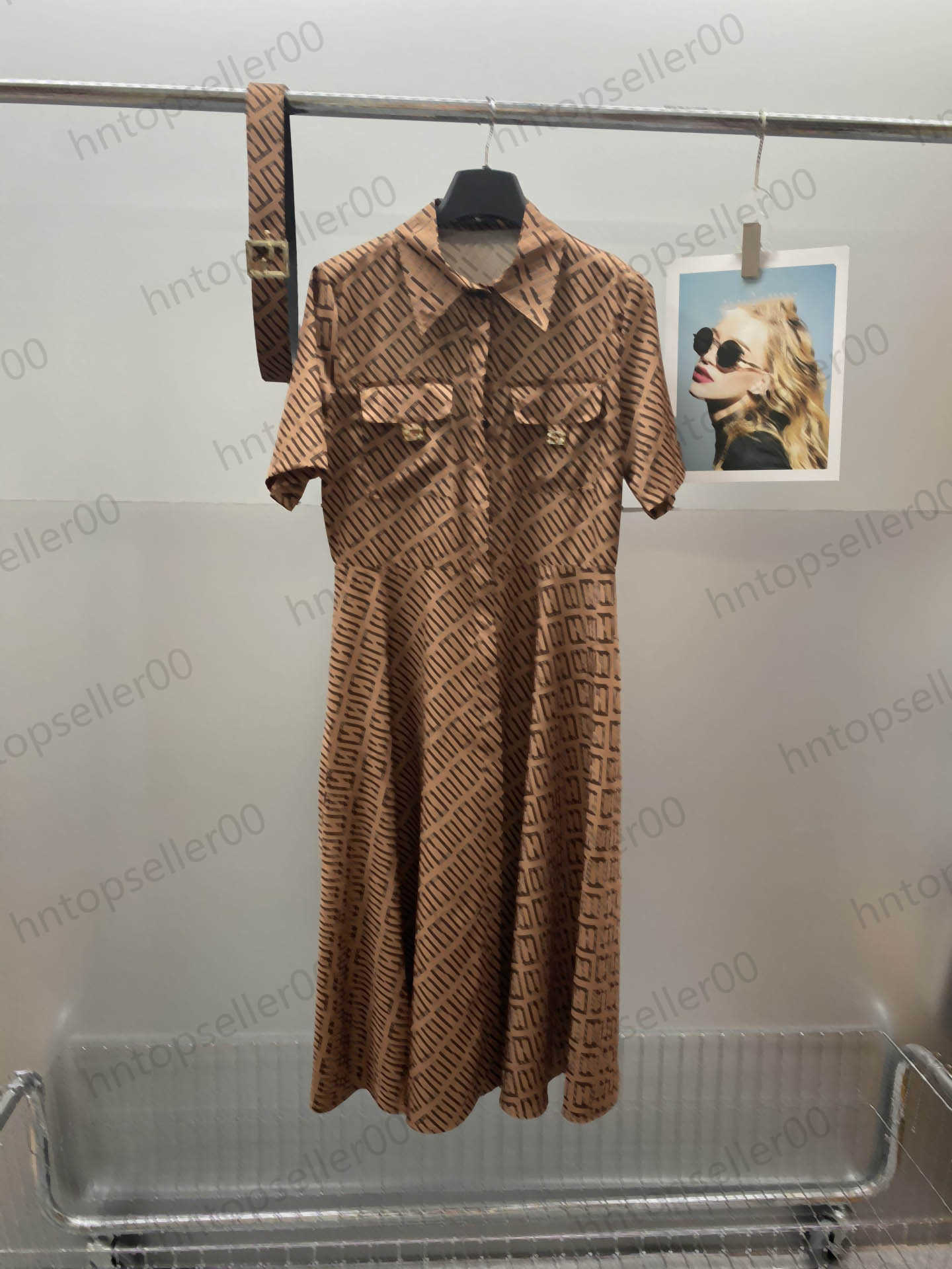 

Womens Designer Clothing Dresses Spring Summer Yellow Fashion Casual Loose Full Brand Logo Print Pocket Hardware Custom Polo Shirt Dress Ladies Skirt, 10