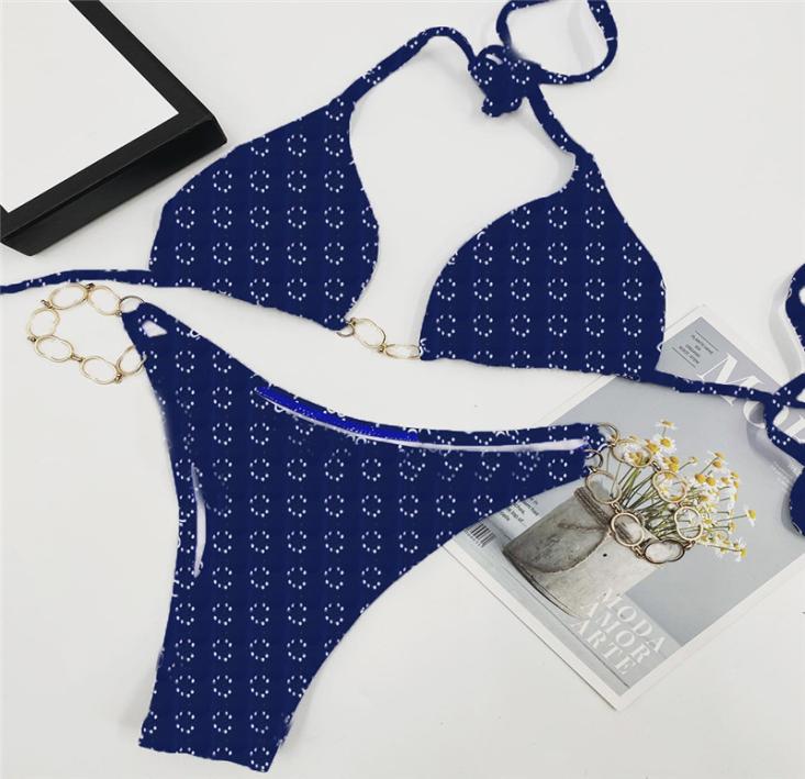 

Trendy Style Women Bikini Set Full Letter Printed Halter Swimwear Designer Chain Summer Beach Bathing Suit4122291