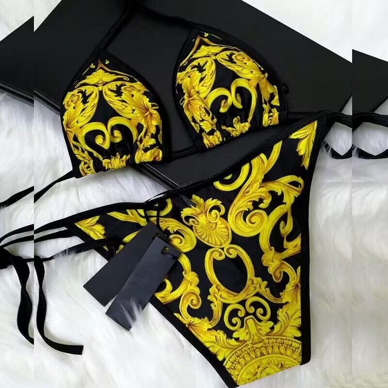 

Womens bikini designer Sexy Beach Bikinis swimwear Fashion Letter Printed Lace Up Summer Split Swimsuit bikinis for women, Khaki