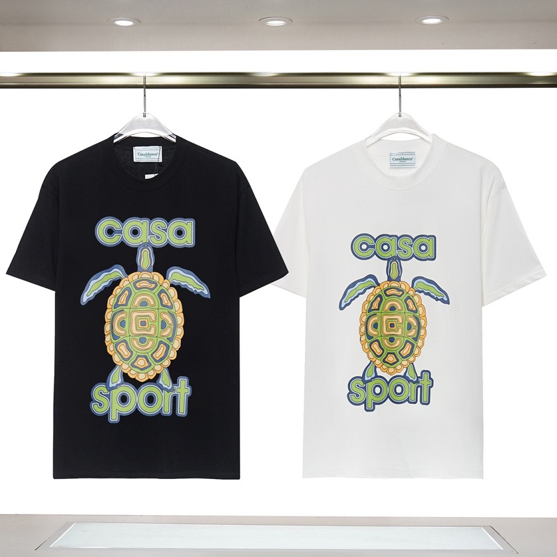 

Casablanca 23 spring summer new turtle Crack alphabet print mens casual shirt womens loose real silk shirt short sleeve luxury T shirt high-quality T-shirt, White