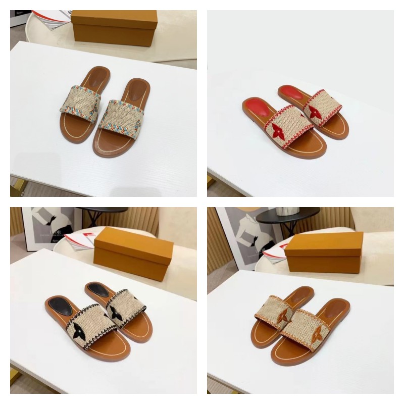 

2023 Women Woven Slippers monograms Casual Sandals pool slides Lock Flat Mule Embroidered Letter Ladies it Slipper Luxury Designer Outdoor summer Shoes, Lvst3214