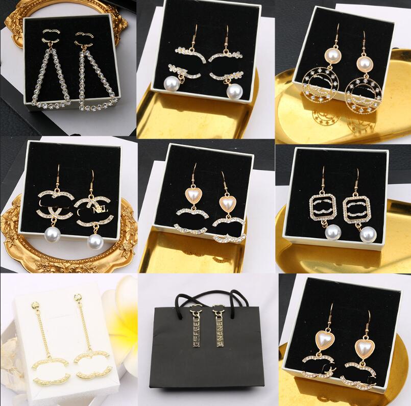 

23ss 20style Luxury Designers Dangle Chandelier Letters Stud 18K Gold Plated 925 Silver Heart Famous Women Crystal Rhinestone Pearl Earring Wedding Party Jewerlry