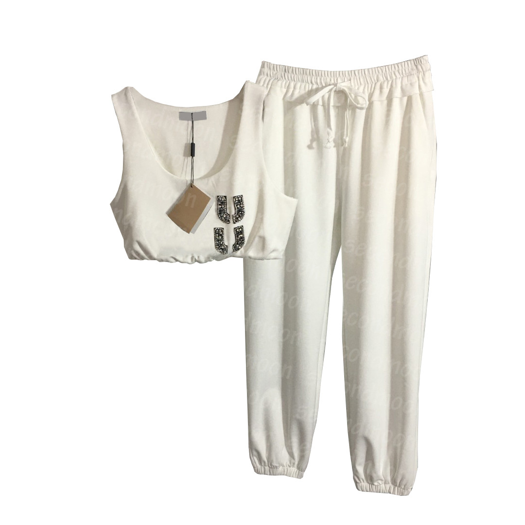 

Crop Top Women Tracksuits Elastic Waist Sport Pants Summer Breathable Yoga Tops Two Piece Tracksuit, White