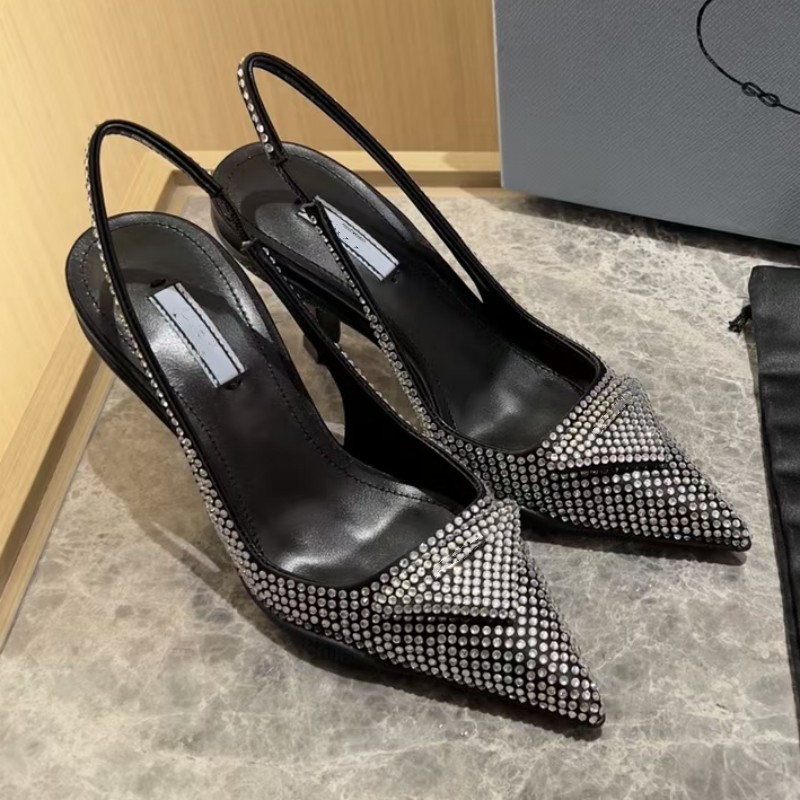 

new leather rose pointed stilettos with 9cm sandals, shallow mouth cat dancing with fairy wind girl, black casual triangle buckle decorated wedding women's shoes catwa, As pic