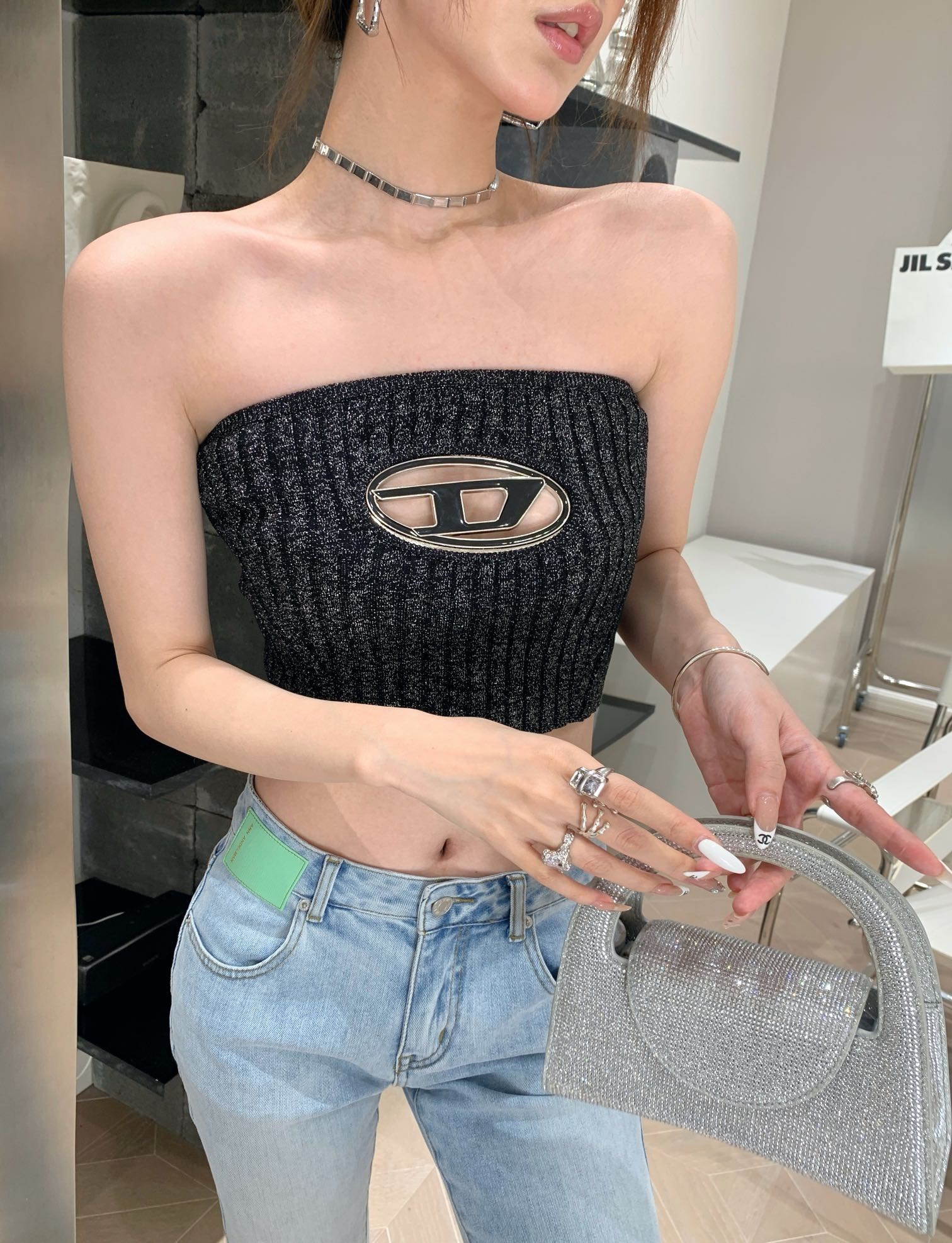 

Designer Women's Tanks & Camis Green Ribbed knit-stretch cotton tank Tube Tops Shorts Yoga Sportwear Vintage Fitness Sports bra Tee Shirt Top Moon Elastic Femme, Black