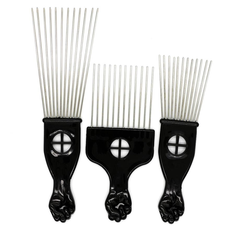

Black Plast Fist Handle Afro Brush Stianless Steel Wide Teeth Metal Hair Pick Afro Comb With Fist300W