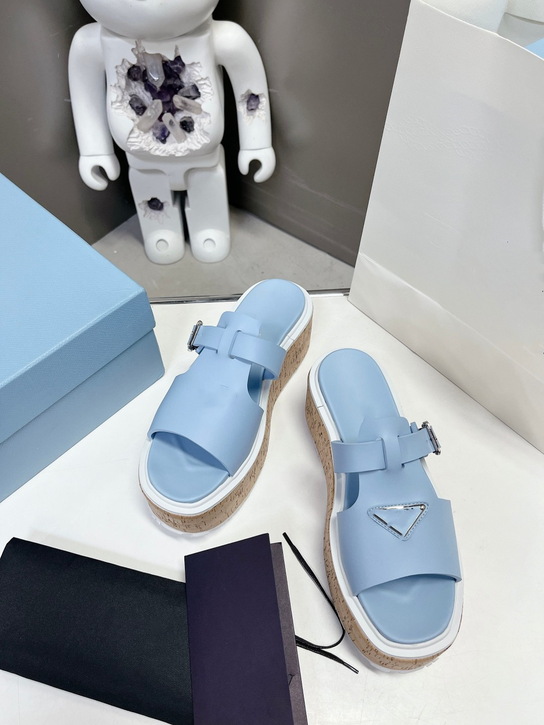 

Designer Sandals Men Women Slide Flats Thick Bottom Flip Flops Embroidered Printed Jelly Rubber Leather Slippers 35-40, Blue 2
