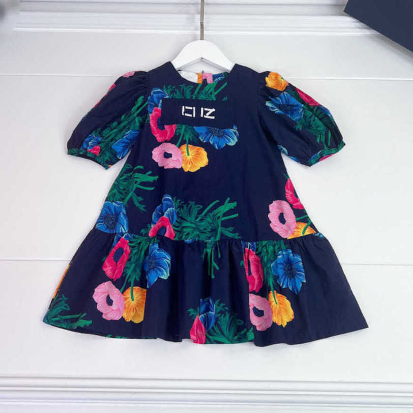 

23ss designer brand girls dress Kids Fashion letter logo Embroidered shirt dresses Bubble sleeve skirt High quality baby girl clothes a1