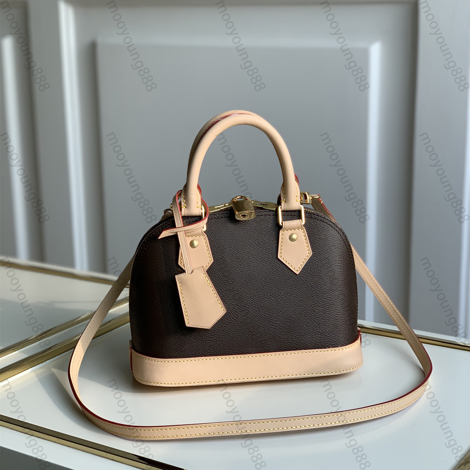 

10A Mirror Quality Designer Mini Alma Shell Bag 25cm Womens Top Handle Bag Classic Canvas Handbag Luxury Flower Patterns Purse Crossbody Shoulder Strap Bag With Box, Upload pics to contact us