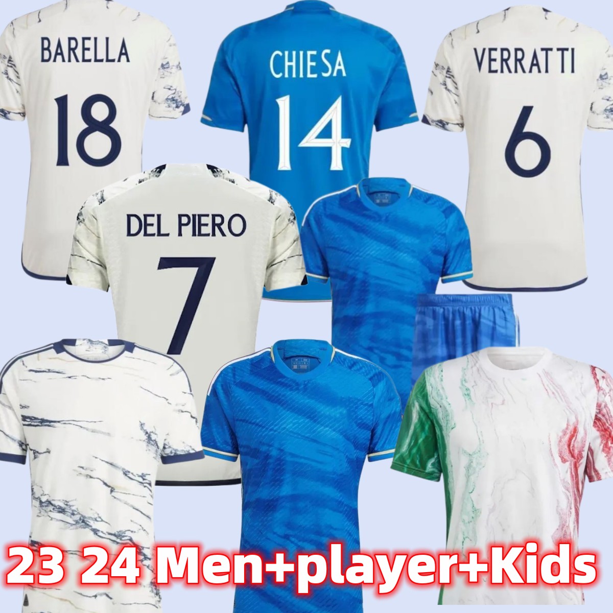 

23 24 Soccer Jerseys Italia VERRATTI CHIESA Fans Player version maglie da calcio TOTTI BARELLA Italy 2023 GNONTO football Shirt PINAMONTI BONUCCI GRIFO kids kit, 13
