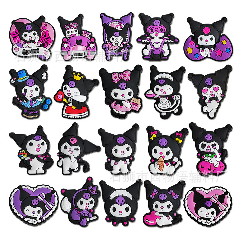 

Anime charms wholesale childhood memories kuromi melody collection funny gift cartoon croc charms shoe accessories pvc decoration buckle soft rubber clog charms, Equally mixed colors