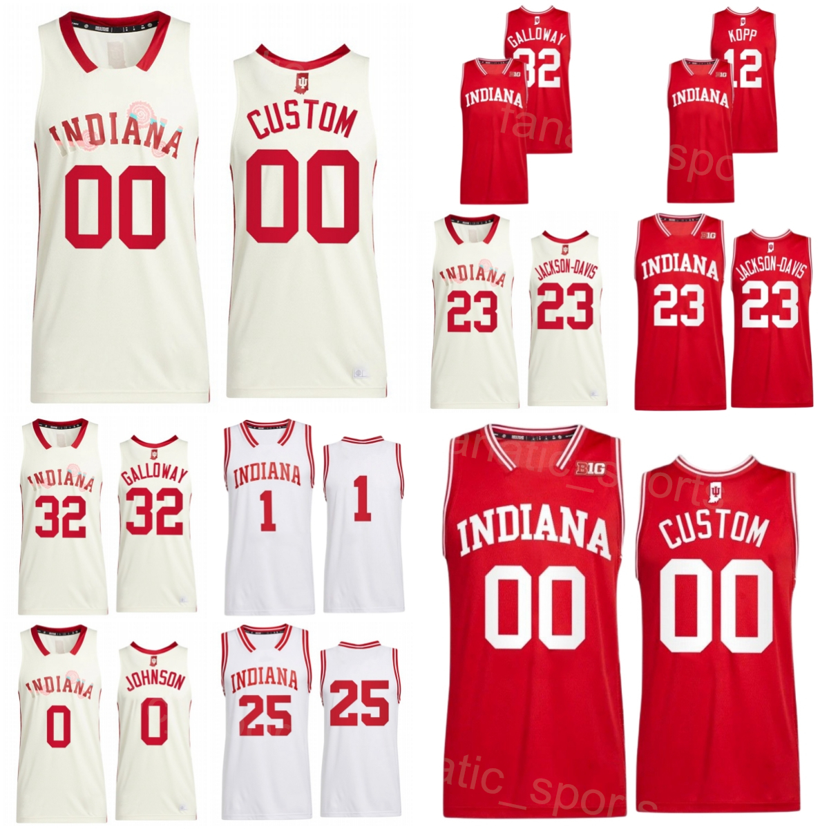 

College Indiana Hoosiers Basketball Jersey 23 Trayce Jackson-Davis 1 Jalen Hood-Schifino 0 Xavier Johnson 25 Race Thompson 12 Miller Kopp Trey Galloway University, Red without name