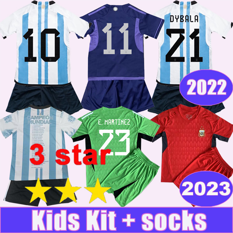

23 Argentina HIGUAIN Kids Kit Soccer Jerseys National Team 2023 Champion Edition DYBALA L.MARTINEZ DE PAUL Home Away Goalkeeper Child Suit Football Shirts, Tz13158 2023 champion edition no socks
