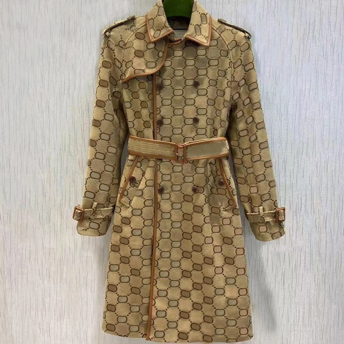 

E42 Autumn womens trench coats designer luxury Women Windbreaker body letter print jacket Loose Belt Coat Female Casual Long Trenchs Coat, Brown