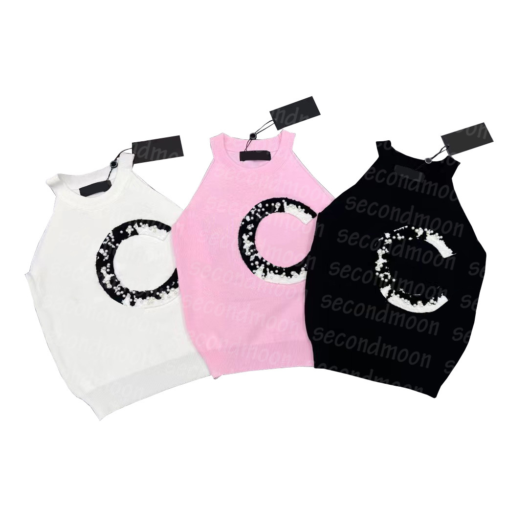 

Women Sexy Tank Top Double Letter Print Tees Fashion Sleeveless Knitting Tops Summer T Shirt, Black