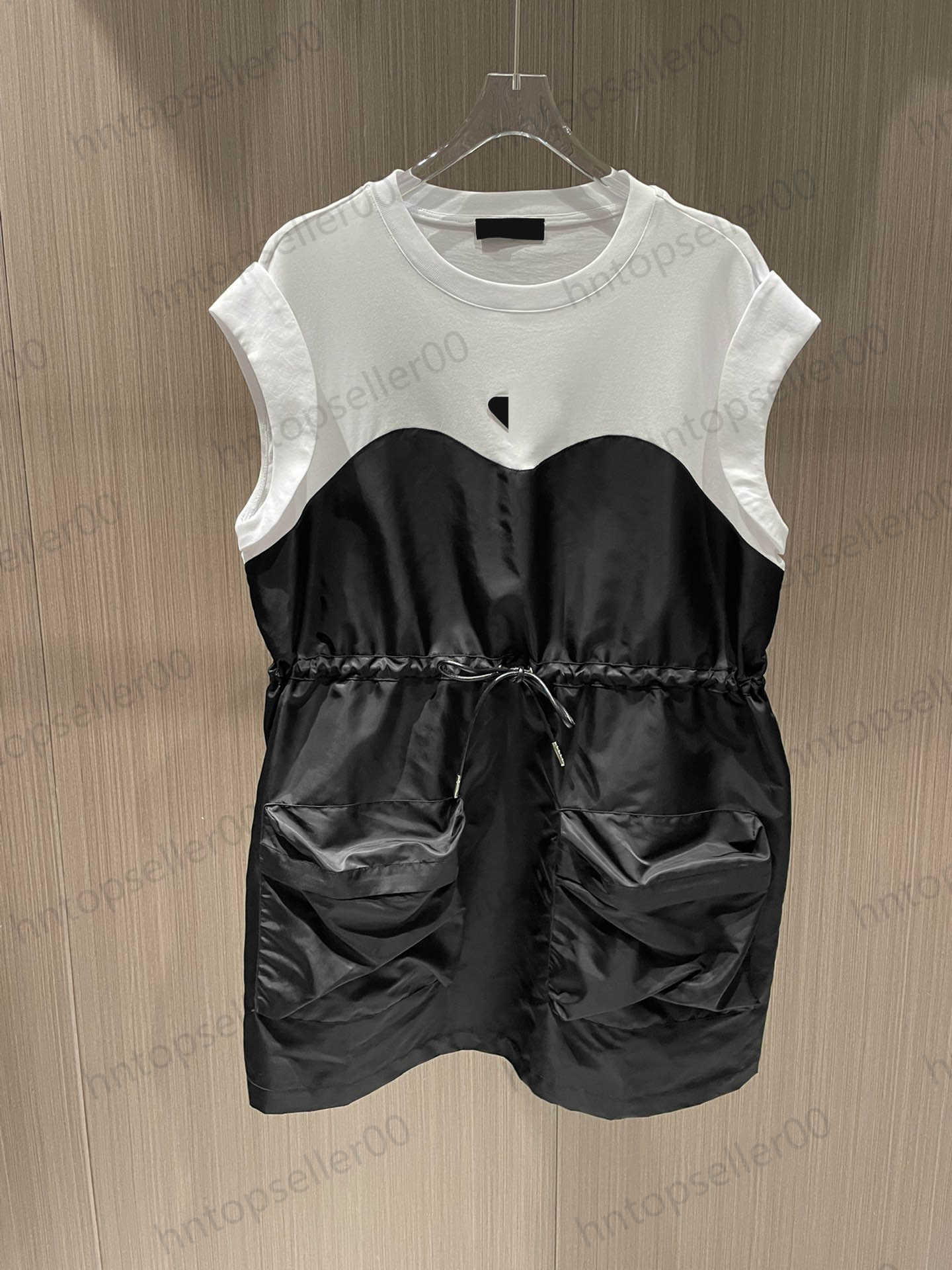 

Womens Designer Clothing Sleeveless Dresses Summer Fashion Casual Loose Sexy Luxury Contrast Panel Classic Brand Logo Round Neck Tank Top Drawcord Dress