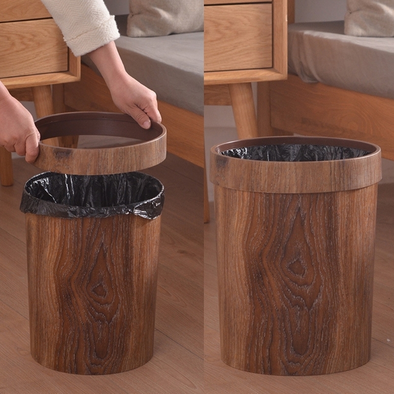 

Waste Bins Retro Wood Grain Trash Can Home Living Room Kitchen Garbage Bin Office Toilet Paper Basket Bathroom Bedroom Supplies 230322